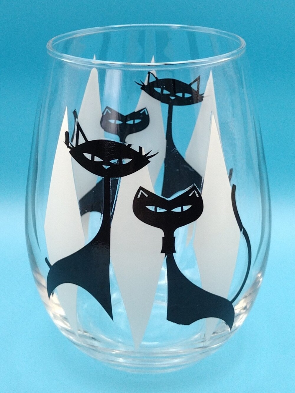 MCM Style Atomic Cat Stemless Wine Glass